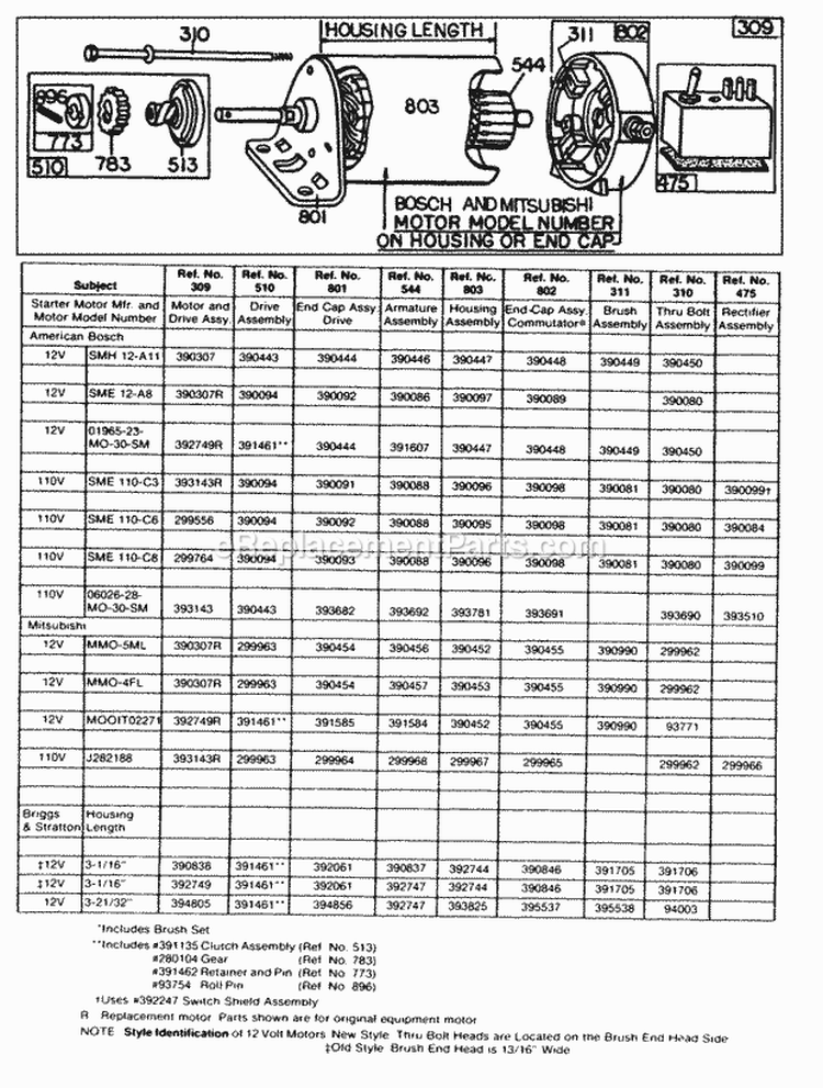 Electric Starter And Chart Diagram and Parts List for 171701-0110-99  Briggs and Stratton Engine